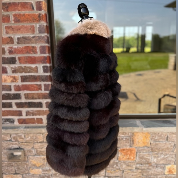 L/XL Black Fox Fur Jacket Puffer Style w/ Amber Fox Trim Real Genuine Fur - Picture 6 of 11